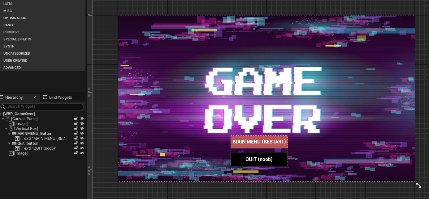Game over widget