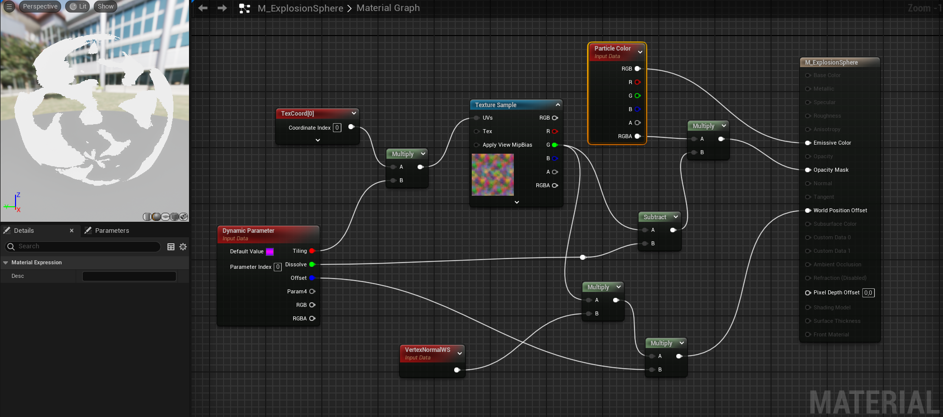 Explosion material graph